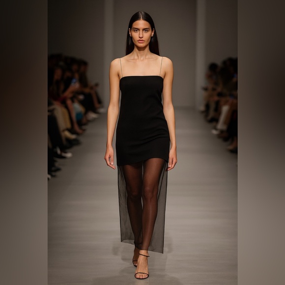 GIA Studios Black Sheer Overlay Slip Dress NWT Wool Silk Blend - Picture 1 of 10